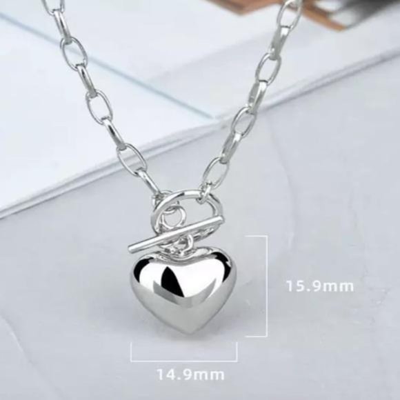 TOGGLE 925 STERLING SILVER CHUNKY HEART NECKLACE, NICE NECKLACE, CUTE NECKLACE - Picture 3 of 6